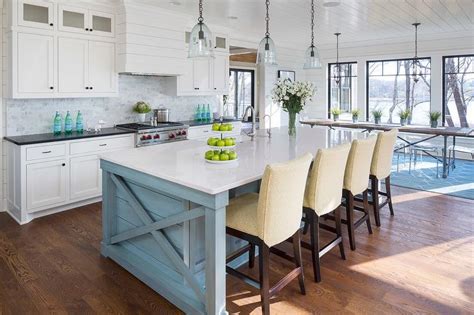 We make premium custom cabinet doors to fit ikea™ cabinets. Blue KItchen Island with Yellow Maze Fabric Counter Stools ...