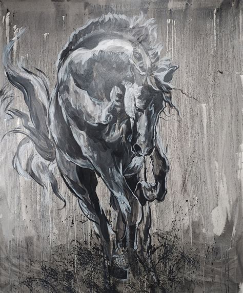 Extra Large Abstract Horse Art Black And White Horse Painting Black