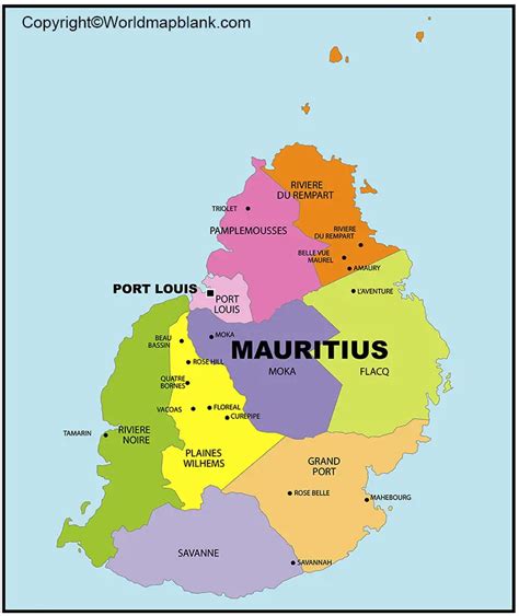 Labeled Map Of Mauritius With States Capital And Cities