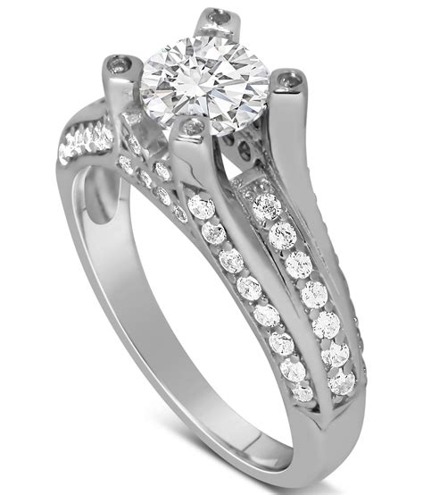 All diamonds are prong set in solid 14k white gold high polished mounting. Perfect 1 Carat Unique Round Diamond Engagement Ring White ...