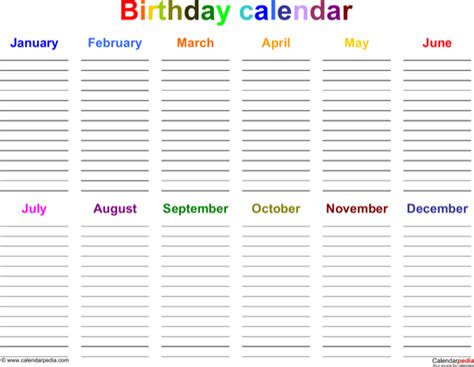 Download Office Birthday Calendar Template For Free Formtemplate