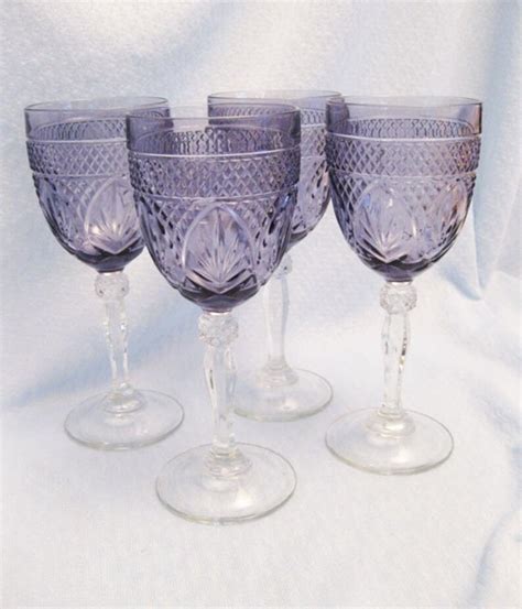 Vintage Crystal Wine Glasses Purple Amethyst Set Of 4 Etsy