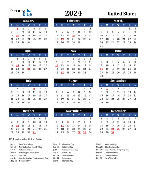 2024 Calendar With Holidays Printable