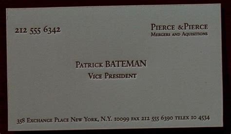 Patrick Bateman Business Card American Psycho Business Card Fonts