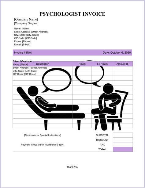 Psychologist Invoice Template Example