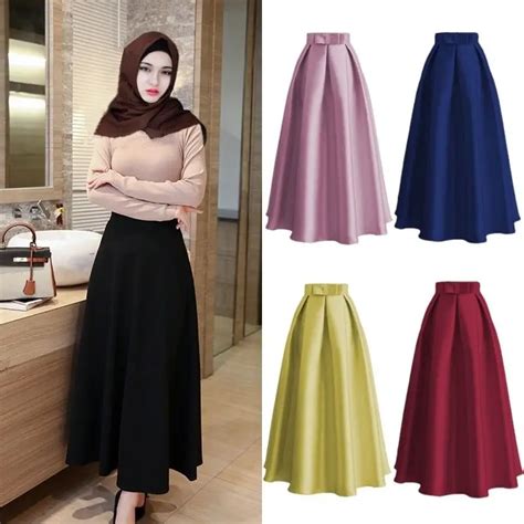 Fashion Muslim Women Casual Maxi Long Pleated Skirts High Waist Ladies Gown Abaya Dresses