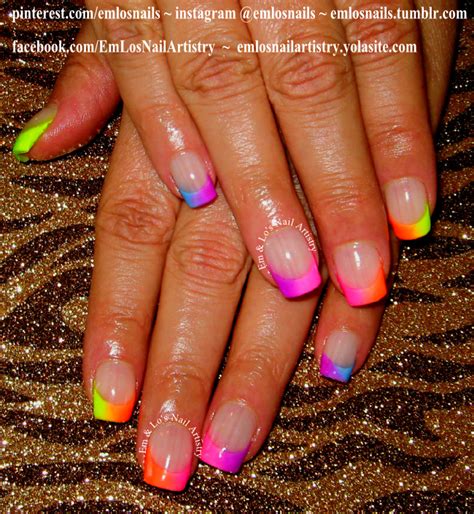 Gel Nails ~ Manicure ~ Neon Rainbow Ombre French Tips ~ Summer Nails