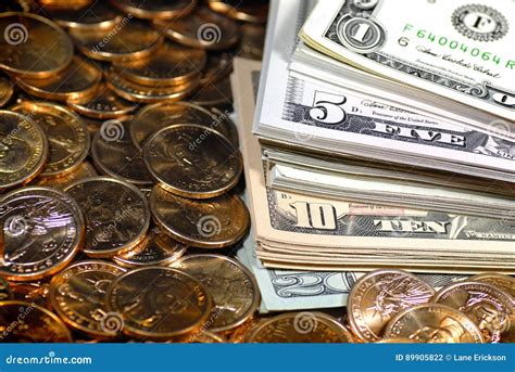Stacks Of Coins And Money Representing Wealth Success And Riches Stock