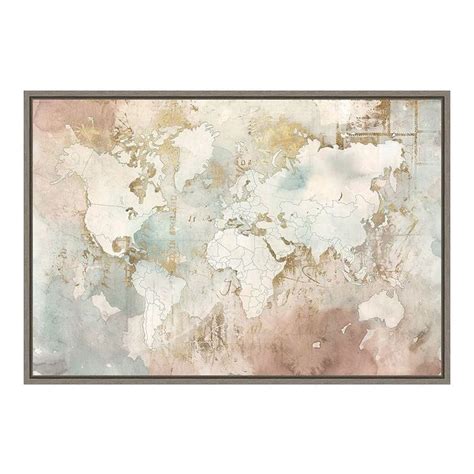 Amanti Art Blushing World Map Framed Canvas Wall Art Framed Canvas