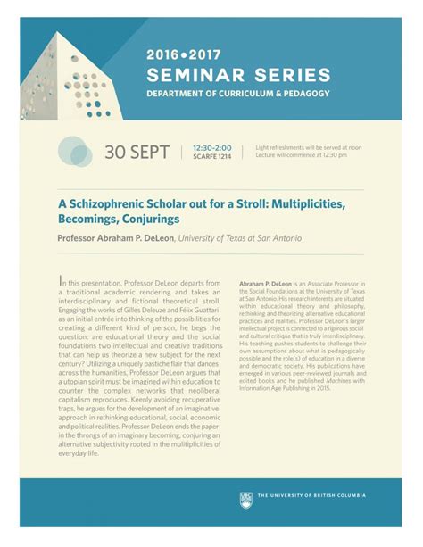 edcp seminar abraham deleon “a schizophrenic scholar out for stroll multiplicities becomings