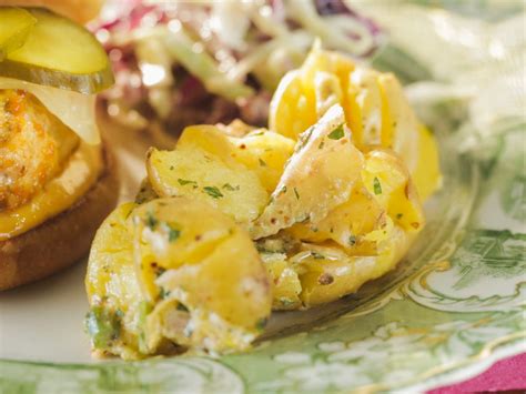 While the eggs are cooking, fry the bacon and remove to a paper towel to drain, reserving 3 tablespoons of the rendered fat. Smashed Potato Salad | Recipe | Food network recipes ...