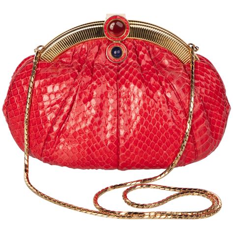 Vintage Judith Leiber Red Snake Skin Clutch Bag At 1stdibs
