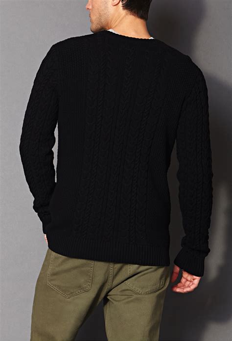 This oversized cable knit cardigan features an open front, relaxed sleeves, and a slouchy fit. Forever 21 Chunky Cable Knit Sweater in Black for Men - Lyst