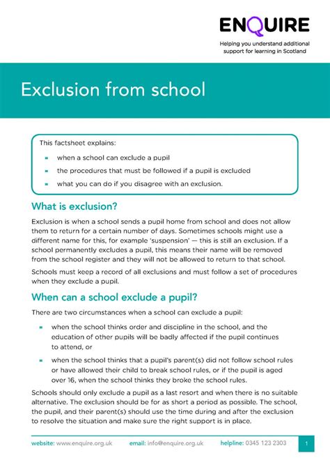 Exclusion From School Factsheet Enquire
