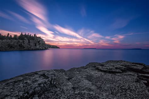 Dawn Ontario Lake Rocks Lake Canada Sunrise Wallpaper 2048x1367