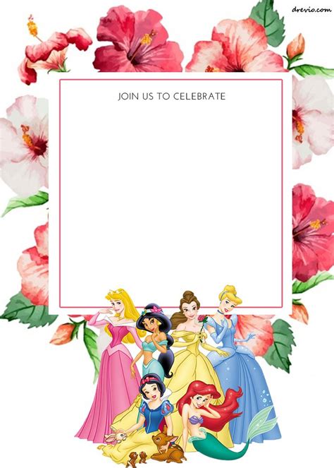 Free Printable Disney Princess Floral Invitation Template Drevio