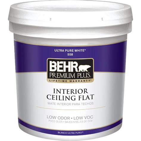 Flat paint is surprisingly hard to clean, especially if the stain is oily. BEHR Premium Plus 2 gal. White Flat Ceiling Interior Paint ...
