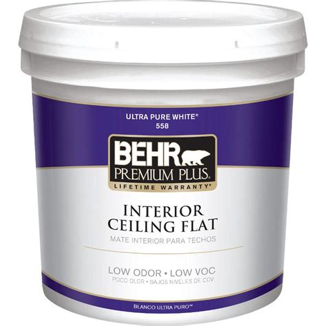 White ceiling flat interior paint & primer. BEHR Premium Plus 2 gal. White Flat Ceiling Interior Paint ...