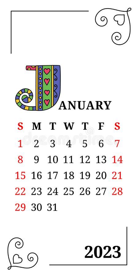 January 2023 Calendar Stock Illustrations 2251 January 2023 Calendar
