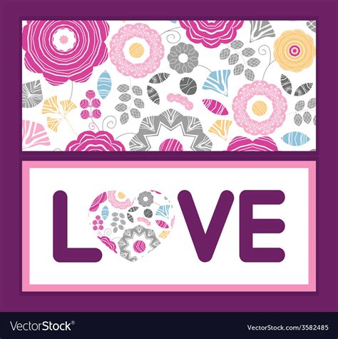 Vibrant Floral Scaterred Love Text Frame Pattern Vector Image