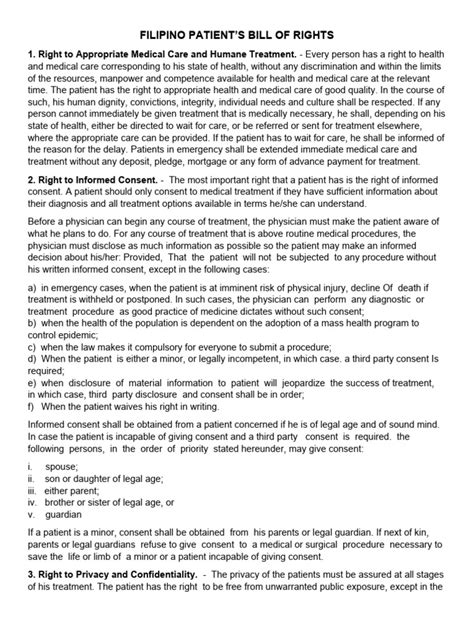 Filipino Patients Bill Of Rights Pdf Informed Consent Health Care