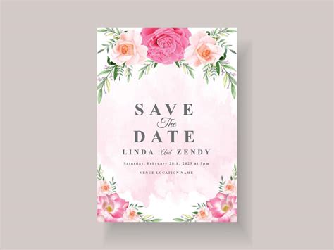 Beautiful Pink Flowers Wedding Invitation Card Template 6641617 Vector