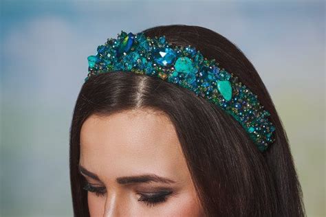 Turquoise Tiara Blue Crystal Beaded Headband For Women Beach Etsy