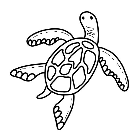 Cute Sea Turtle Vector Illustration In The Style Of A Doodle