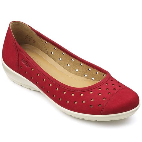 Hotter Livvy Tango Red Nubuck Ballerina Pump Shoes