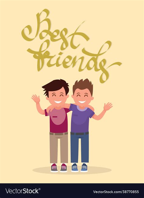 Best Friends In An Embrace Funny Boys Royalty Free Vector