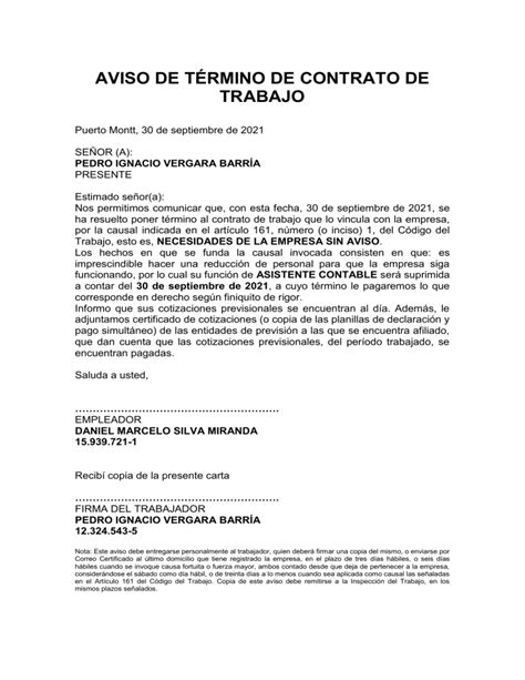 Carta De Aviso Termino De Contrato A Plazo Fijo Financial Report My