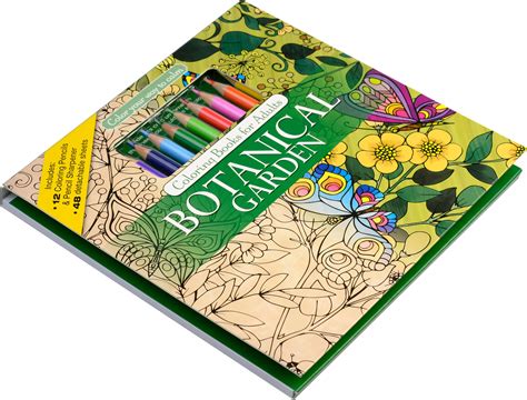 Botanical Garden Adult Coloring Book Set With 24 Colored