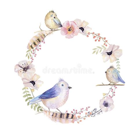 Watercolor Floral Wreath Watercolour Natural Frame Leaves Feathers