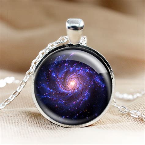 Universe Glass Pendant Necklace Galaxy Pendant Photo Pendants Silver
