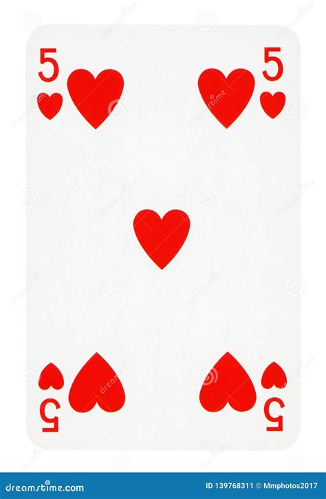 Five Of Hearts Playing Card Isolated On White Stock Image Image Of