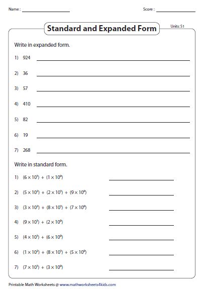 Writing Numbers In Exponential Form Worksheet