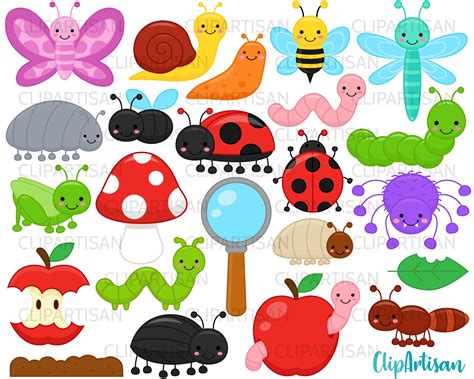 Bugs Clip Art Cute Crawling Insects Illustrations Butterfly Etsy