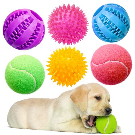 Pacific Pups Products 6 Pack Of Dog Balls Treat Balls Squeaky Tennis
