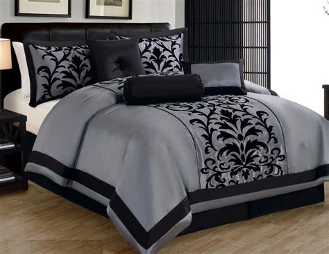 Beddings comforter set noble excellence avondele king size set 4 pcs nwp. 7 Piece Gray Black Comforter Set Cal King Size @ Linen ...