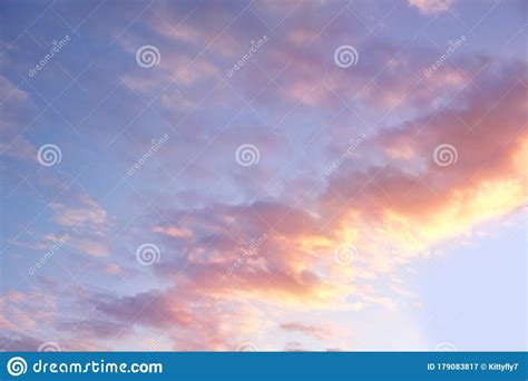 Beautiful Lilac Sunset On Blue Evening Sky Landscape Natural Stock