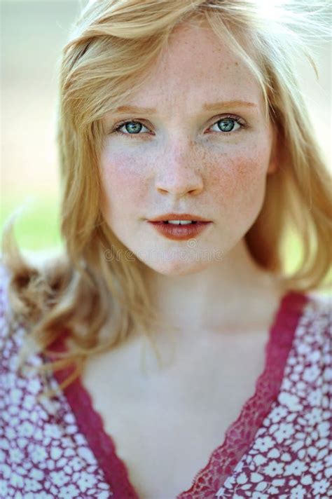 Face Of A Beautiful Girl With Freckles Closeup Stock Photo Image Of