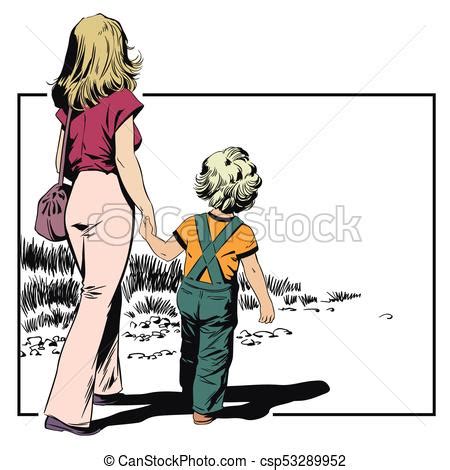 Mother And Son Walking Together On Nature Stock Illustration Stock Illustration People In