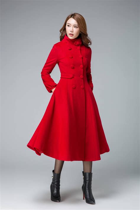 Red Coat Wool Coat Winter Coat Warm Coat Fit And Flare Etsy