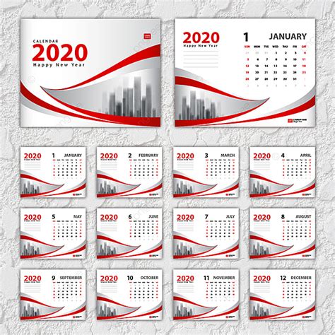 Set Desk Calendar 2020 Template Vector With Cover Design Template For