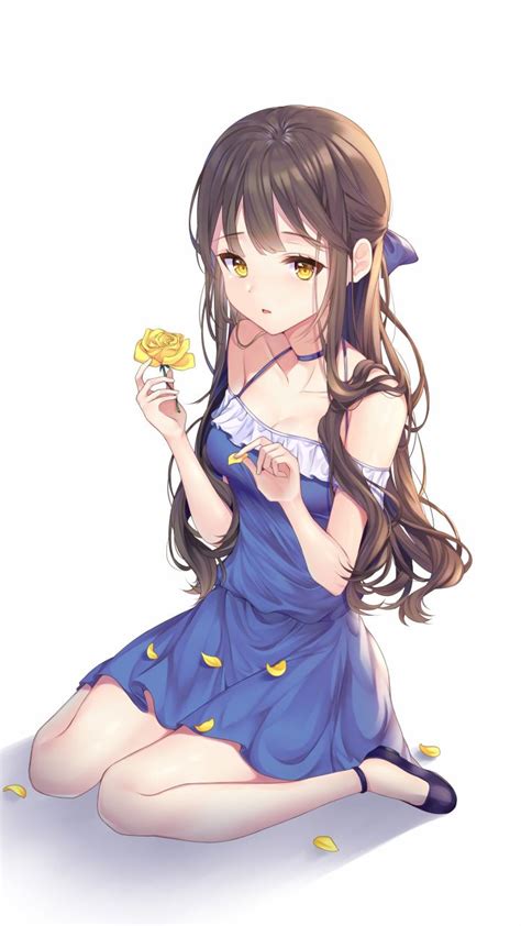 Yellow Flower Cute Original Anime Girl 720x1280