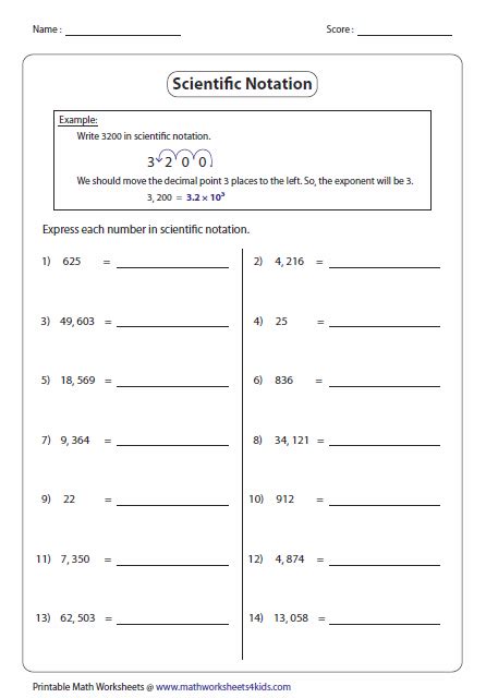 Write Numbers In Scientific Notation Math Worksheets