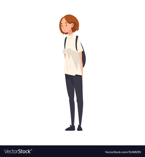 Teen Girl Standing With Backpack Teenager Vector Image