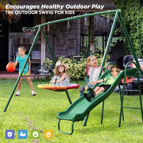 Metal Playground Swing Set Outdoor W Slide Kids Children Backyard