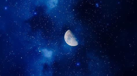 Download 1280x720 Wallpaper Moon Night Stars Clouds Half Moon Hd