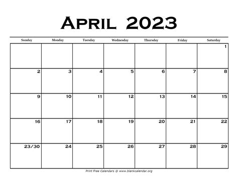 April 2023 Calendar Blank Calendar